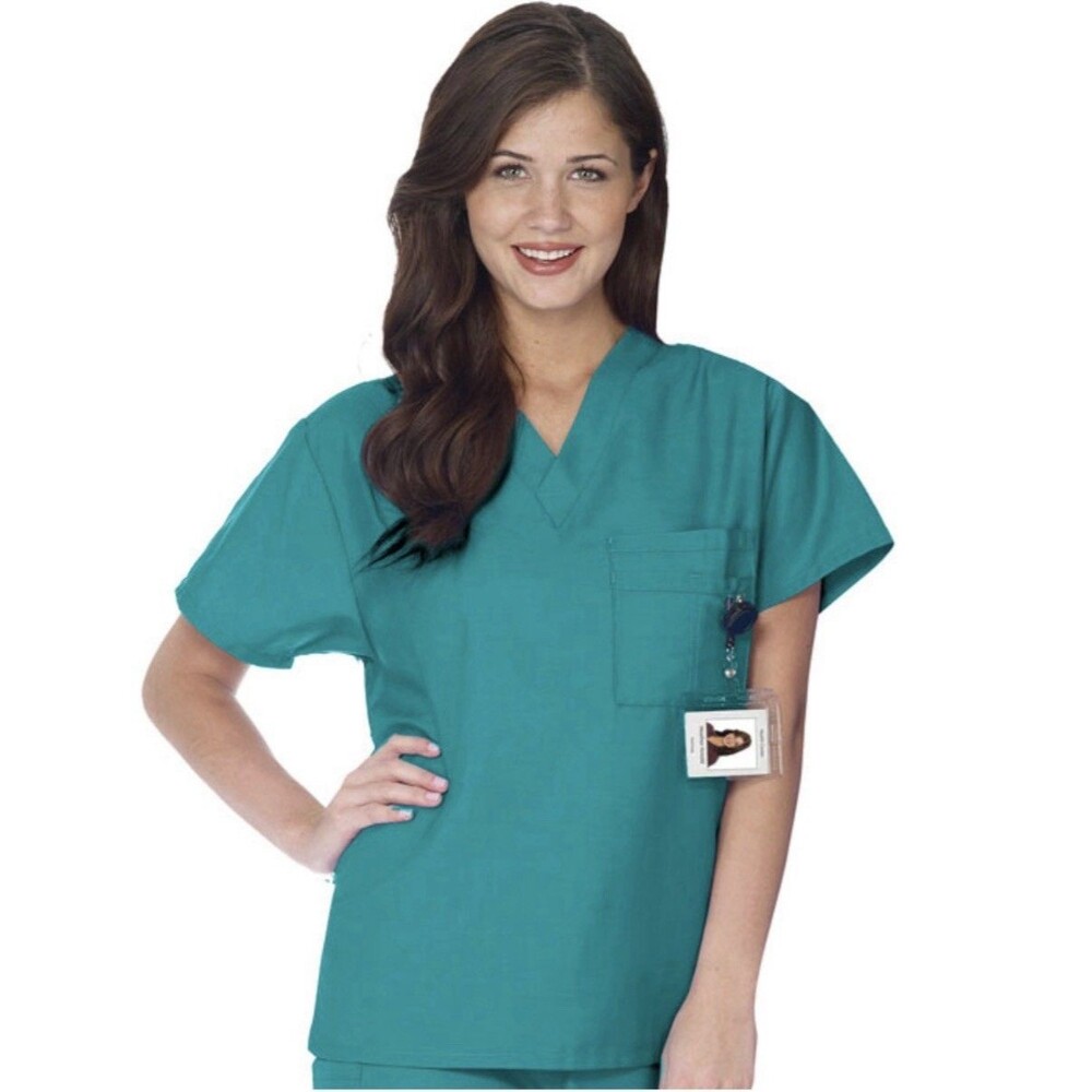NWT Scrubfinity Scrub Top Large Teal SB3110 V Neck Medical Nurse Uniform NWT